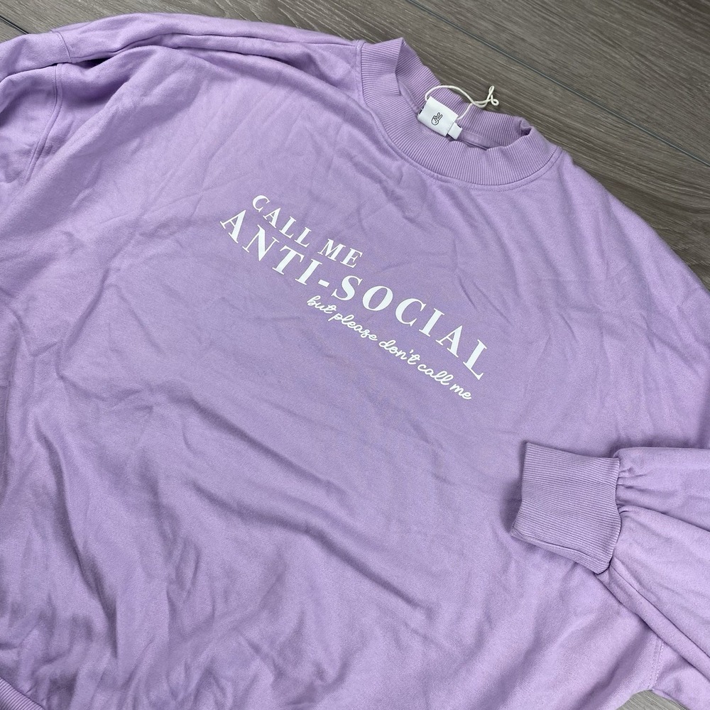 Skinnydip Women's 'Call Me Anti Social' Pullover Purple Medium